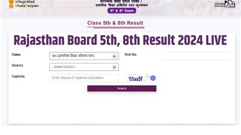 Rbse Rajasthan Board 5th 8th Result 2024 Shala Darpan Check Roll