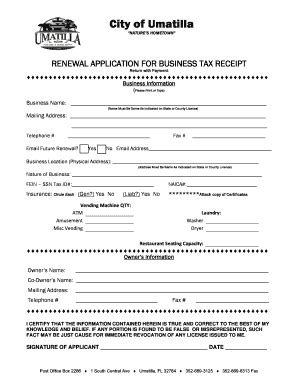 Fillable Online RENEWAL APPLICATION FOR BUSINESS TAX RECEIPT Fax Email