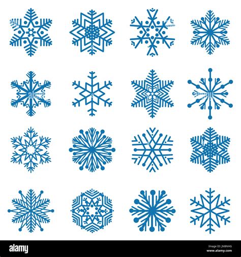 Snowflakes Blue snow icon set Winter holiday symbols isolated Stock ...