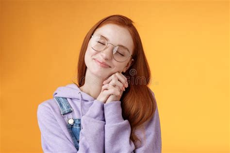 Sweet Tender Happy Romantic Redhead Girlfriend Close Eyes Smiling