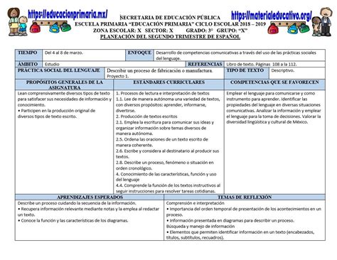 Planeaci N Del Tercer Grado Del Mes De Marzo Para El Segundo Trimestre