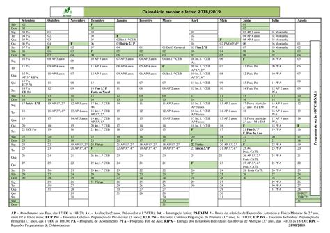 Calendário escolar e letivo 2018 2019 Edifacoop