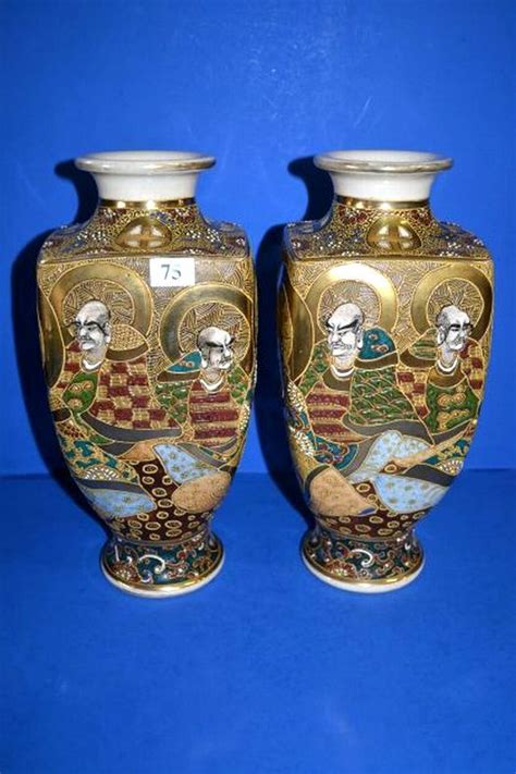 Japanese Satsuma Moriage Vases Ceramics Japanese Oriental