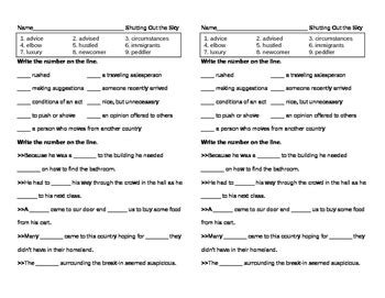 Reading Street Grade Shutting Out The Sky Vocabulary Pretest