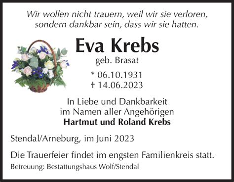 Traueranzeigen Von Eva Krebs Abschied Nehmen De