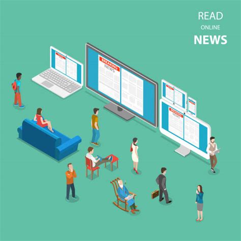 person reading news  laptop illustrations royalty  vector