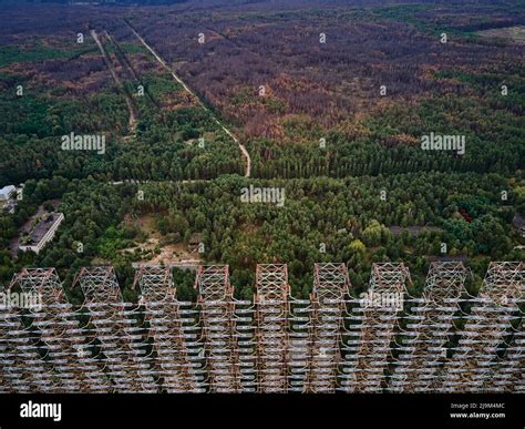 Aerial View Of Former Remains Of Duga Radar System In Abandoned