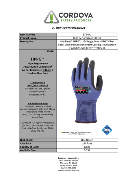 Cordova A Cut Resistant Glove Machinist Pu