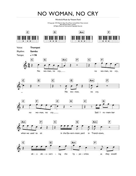 No Woman No Cry Sheet Music For Piano Vocals By Bob Marley Official