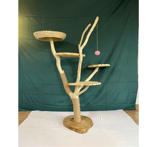 Cat Tree Natural Wood Solid Wood Cat Tree Tower For Large Cat Etsy Uk