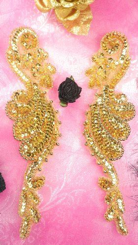 Sequin Beaded Applique Mirror Pair Gold