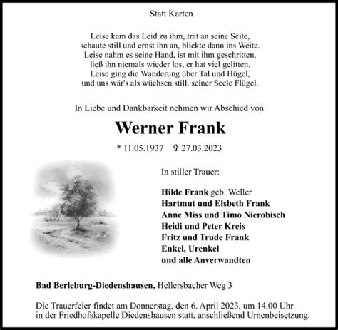 Traueranzeigen Von Werner Frank Trauer In Nrw De