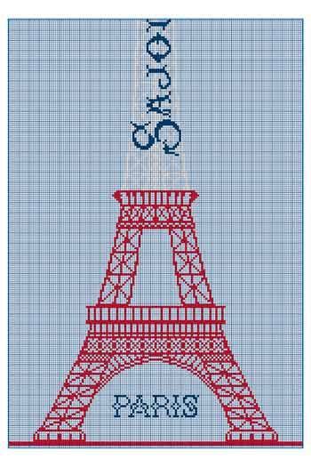 Cross Stitch Chart Blue White Red Eiffel Tower Maison Sajou