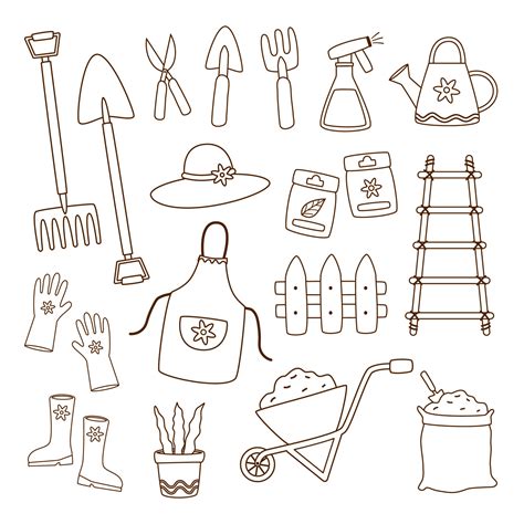 Gardening Tools Doodle Set Vector 24489932 Vector Art At Vecteezy