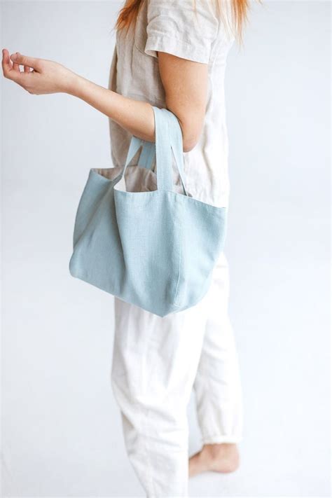 Light Blue Linen Bag Small Linen Bag In Sky Blue Natural Linen Summer