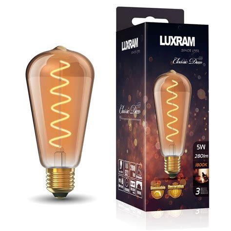 Luxram Vintage E27 Rustica Dimmable Pear Shaped Spiral Filament Amber