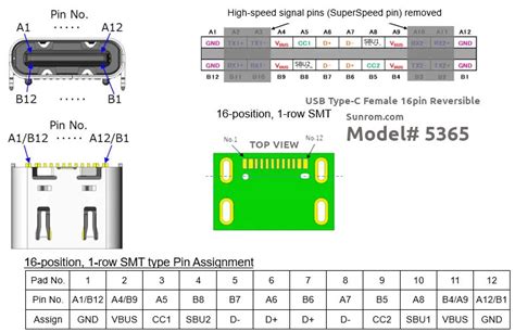 Usb Type C Female 16pin Reversible 5365 Sunrom Electronics