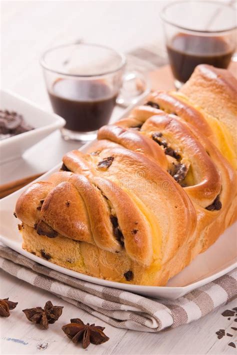 Brioche With Chocolate Chips Stock Photo Image Of Coffee Gastronomy