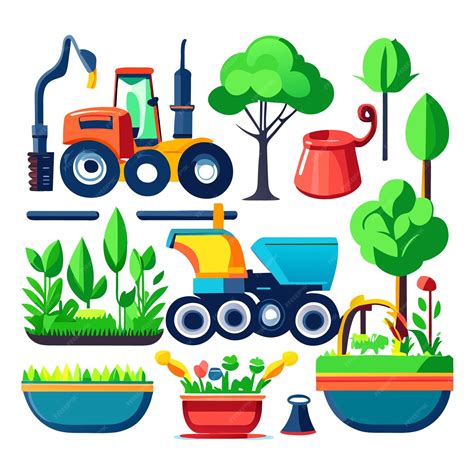 premium vector set  object element  garden  farm equipment