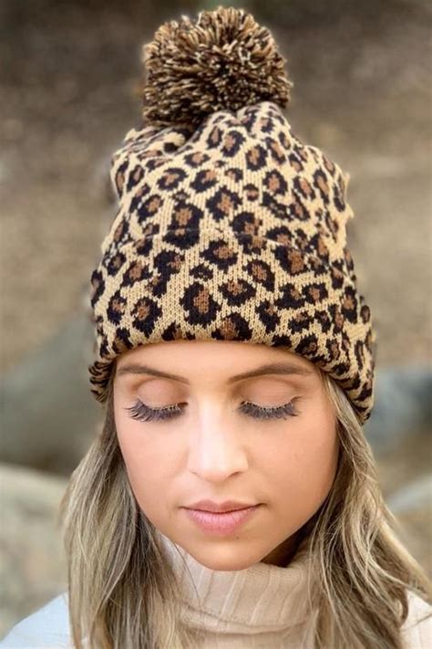 Leopard Pom Pom Beanie Leopard Print Beanie Beanie Hats Leopard