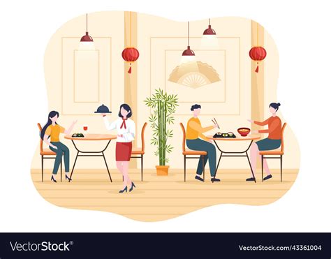 People Eating Japanese Food In The Restaurant Vector Image