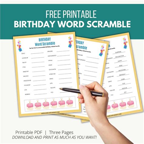 Birthday Word Scramble Game Free Printable