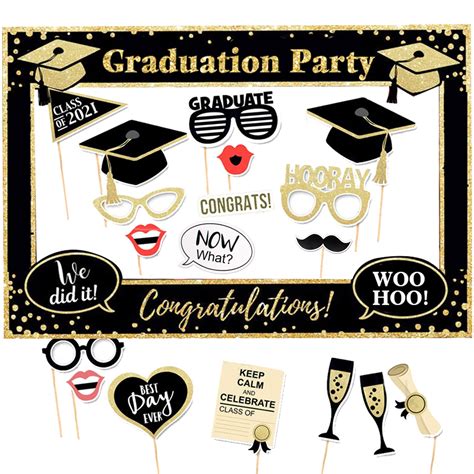 Buy 2021 Graduation Selfie Photo Booth Frame Black And Gold With 17Pcs