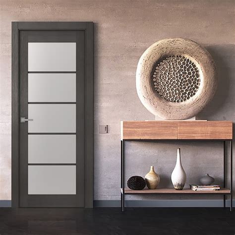 Belldinni Avanti 5 Lite 28 In X 80 In Black Apricot 1 Panel Frosted Glass Textured Solid Core