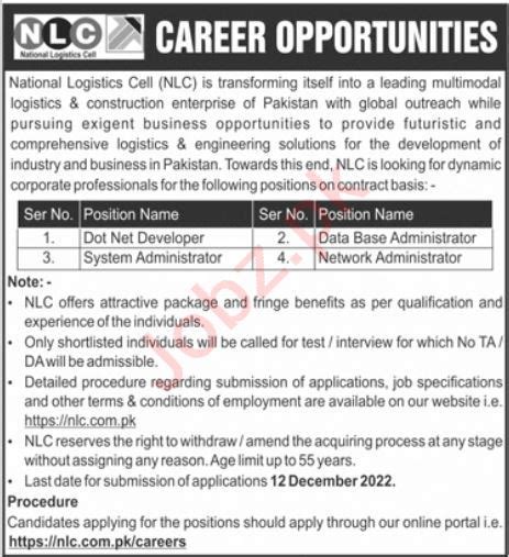 National Logistics Cell Nlc Jobs Job Advertisement Pakistan