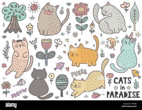 Cute Hand Drawn Doodle Cats Funny Kittens Collection Vector