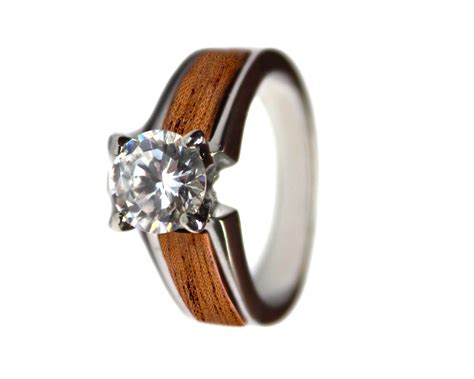 Mahogany And Moissanite Wood Engagement Ring Wooden Rings