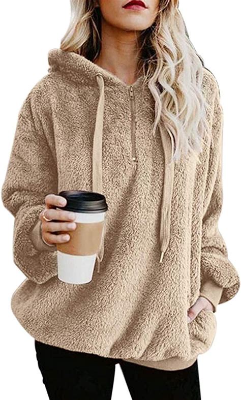 Reachme Womens Oversized Sherpa Pullover Hoodie With Pockets Fuzzy Fleece Sweatshirt Fluffy Coat