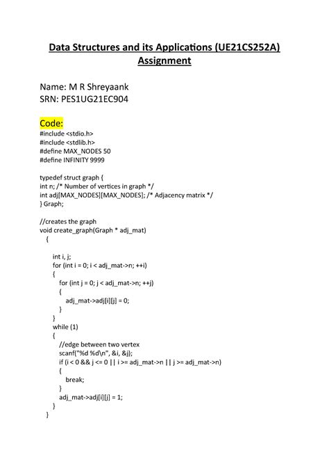 Assignment For Dsa Data Structures And Its Applications Pesu Studocu