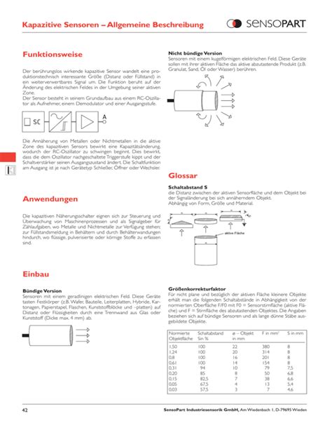 Kapazitive Sensoren Allgemeine Beschreibung Funktionsweise