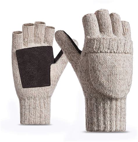 Fwpp Thinsulate Inner Winter Fingerless Gloves For Men Women Wool Acrylic Knit Leather Palm At