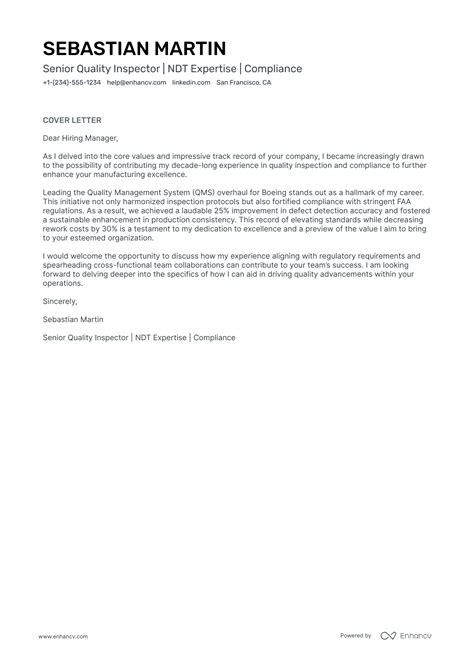 Professional Quality Inspector Cover Letter Examples And Template For