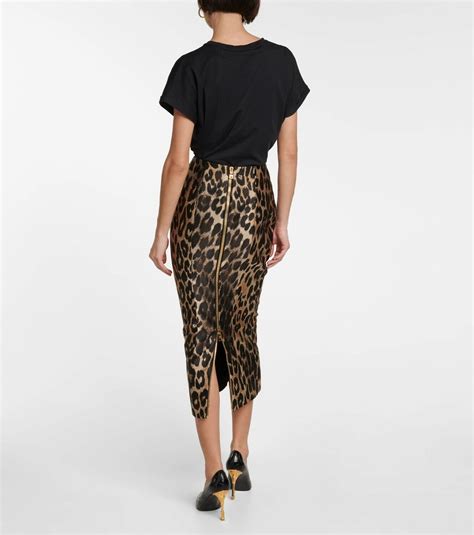 Balmain High Rise Leopard Print Midi Skirt Balmain