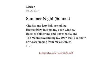 Summer Night Sonnet By Marian Hello Poetry