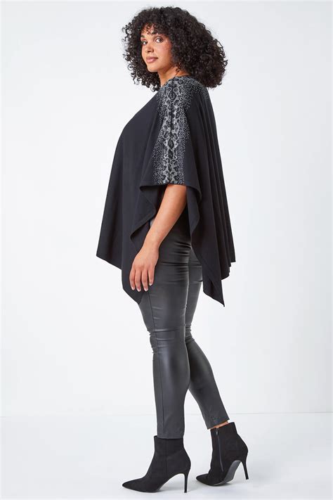 Black Curve Sparkle Embellished Poncho Roman UK