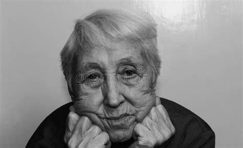 Black And White Portrait Of An Elderly Woman Close Up Stock Image