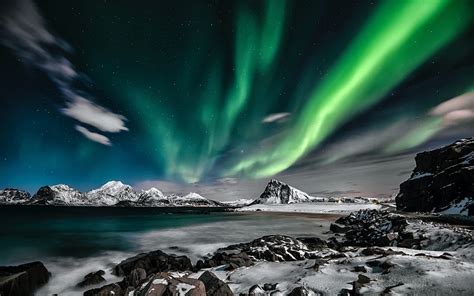 Northern Lights Fjords Night Lights In The Sky Winter Mountain