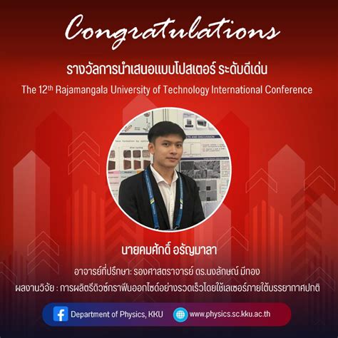 นักศึกษาสาขาฟิสิกส์ คว้ารางวัลจากการร่วมงานประชุมวิชาการระดับนานาชาติ Department Of Physics Kku