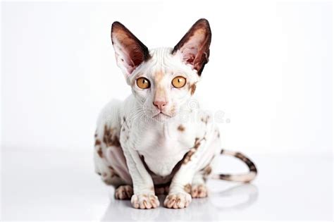 Cornish Rex Cat On White Background Generative Ai Stock Illustration