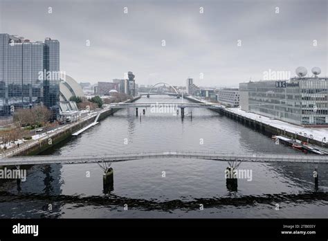 The Many Bridges Over The River Clyde In Glasgow During The Winter