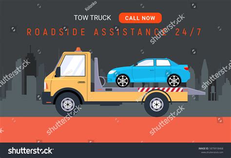 Car Tow Truck Accident Roadside Assistance Stock Vector Royalty Free