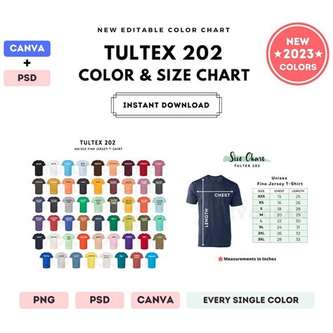 Tultex Color Size Chart Editable Canva Template Etsy