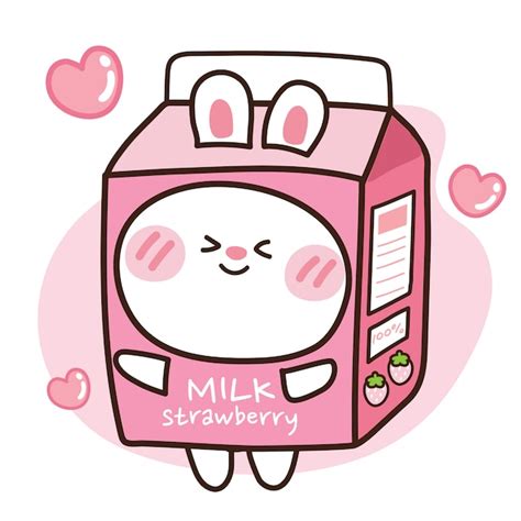 Premium Vector Cute Rabbit In Strawberry Milk Box