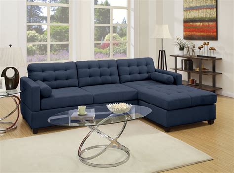 Living Room Furniture Reversible Sectional Sofa Set Dark Blue Polyfiber 2pc Sectional Sofa