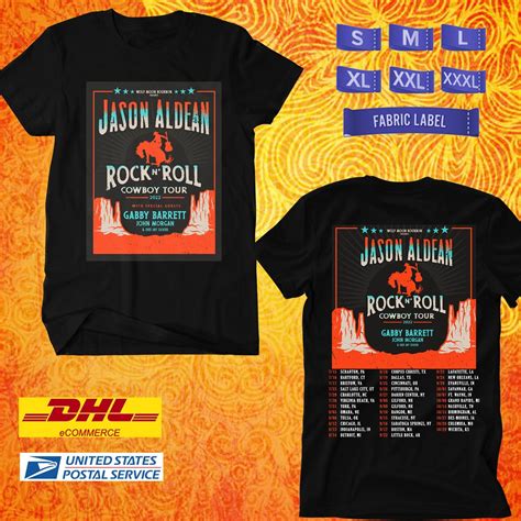 Tour Jason Aldean Rock N Roll Cowboy Tour Black Tee Shirt With