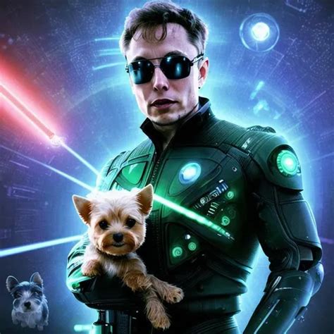 Image Of Cyborg Elon Musk With Robot Yorkie Terrier